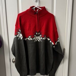 Cozy Red and Gray Zip-Up Men's Sweater
